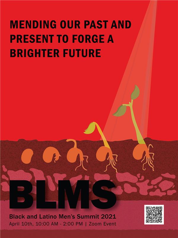 BLMS 2021 poster with illustrated stages of a plant growing with a dark red background color