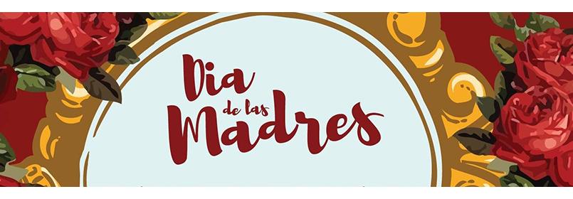 Dia de las Madres banner graphic featuring illustration of plate and flowers