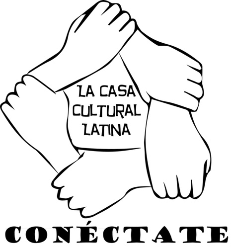 Conectate logo with five line drawn hands holding each others wrist to form a pentagram shape
